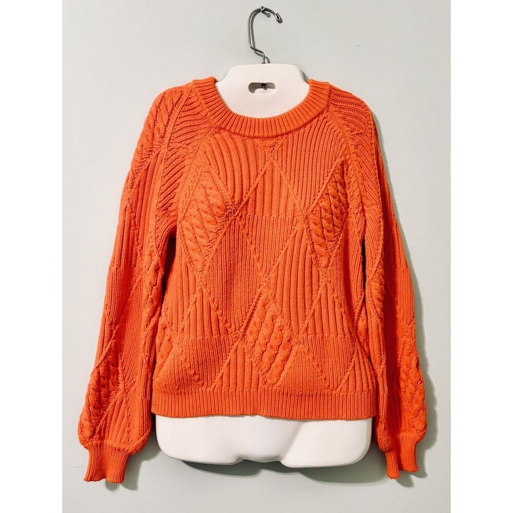 Elie Tahari Sweater Womens S Cream Diamond Cable Knit Chunky Patchwork Coastal